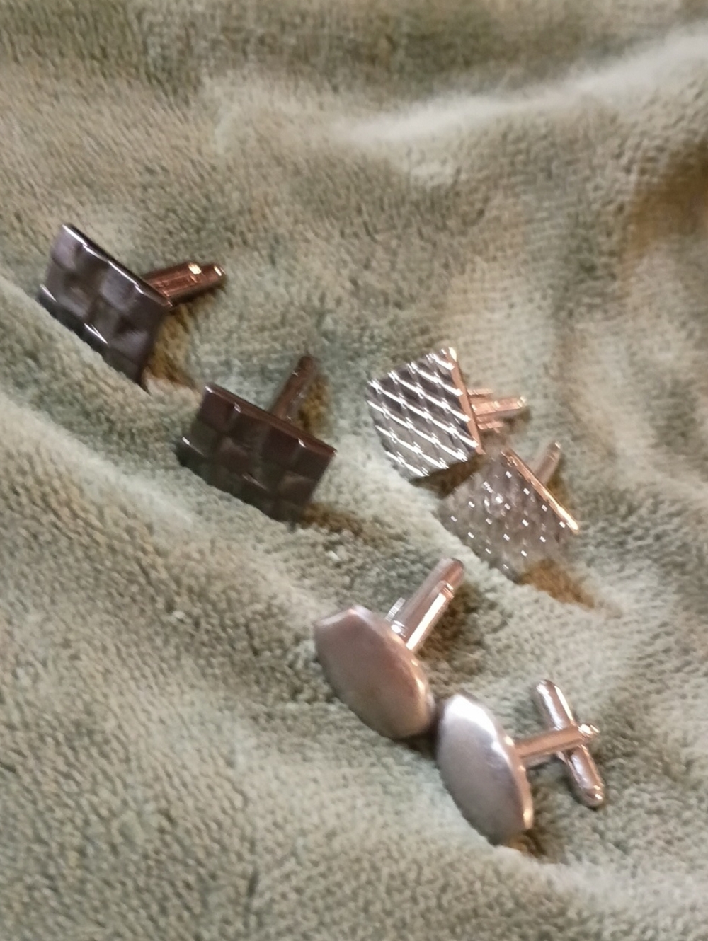 Vintage Silver Cufflink Trio - Textured & Polished Styles